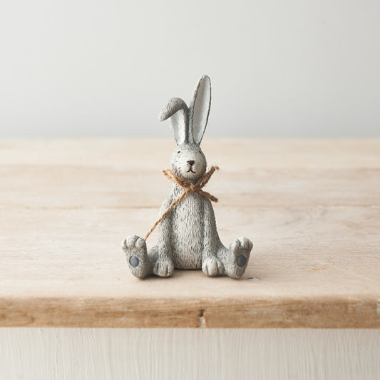 Grey Sitting Rabbit With Bow 12cm