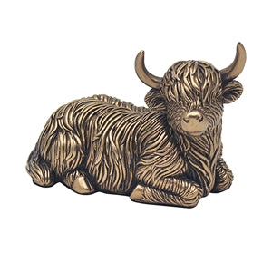 Laying Bronzed Highland Cow - 9 cm image 0